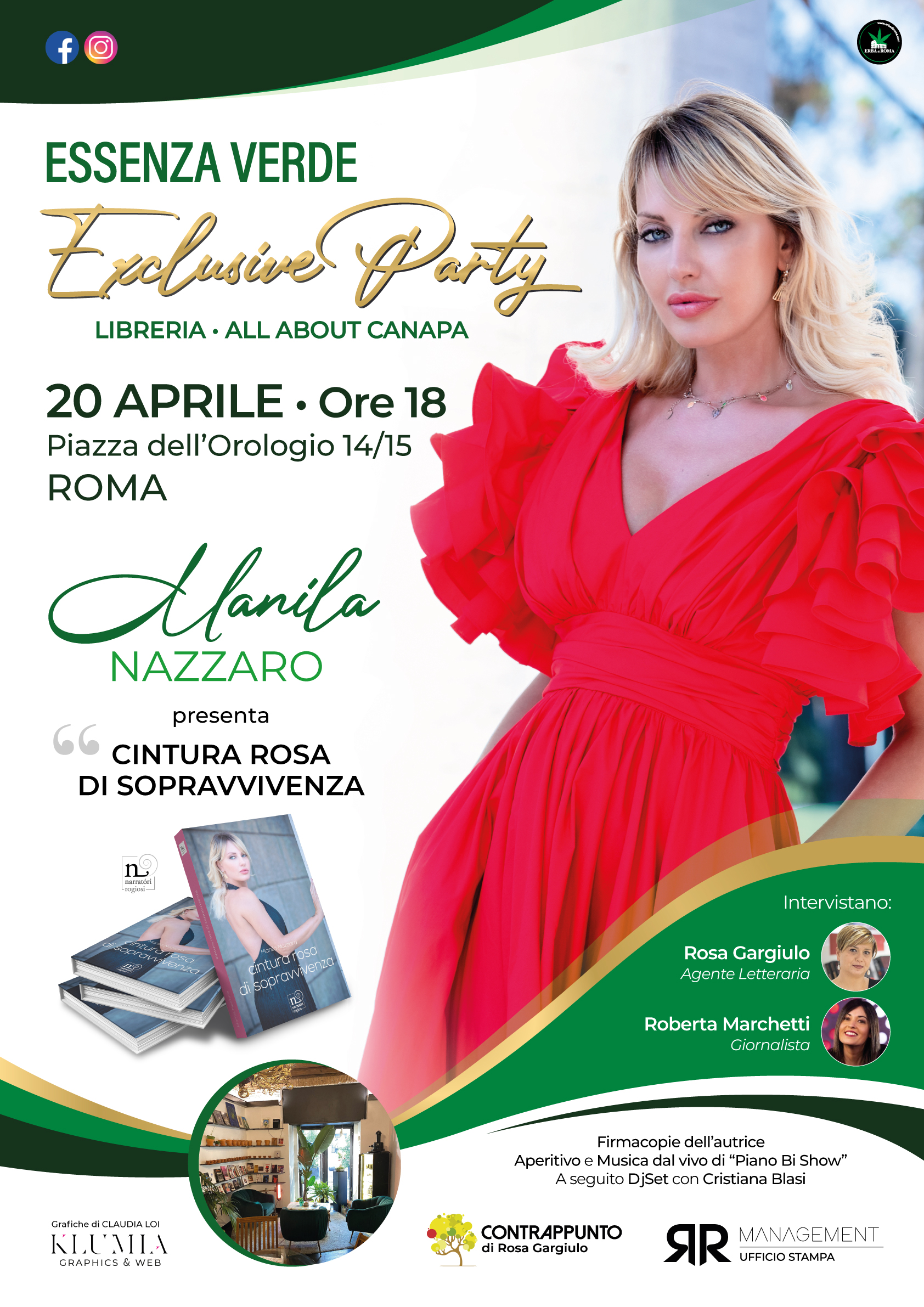 Manila Nazzaro presenta: “Cintura Rosa di sopravvivenza” Mercoledì 20 Aprile  alle 18.00 sa “Essenza Verde” a Roma 